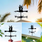 Witch sisters metal weather vane with directional arrows and mounting rod, outdoor roof and garden decoration