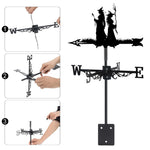 Witch sisters metal weather vane with directional arrows and mounting rod, outdoor roof and garden decoration