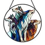 Wolf Pack stained glass suncatcher window hanging, suitable for home and garden decoration