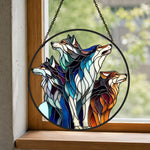 Wolf Pack stained glass suncatcher window hanging, suitable for home and garden decoration