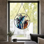 Wolf Pack stained glass suncatcher window hanging, suitable for home and garden decoration