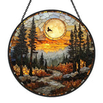 Woodland moon flying bird stained glass suncatcher window hanging, suitable for home and garden decoration