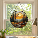Woodland moon flying bird stained glass suncatcher window hanging, suitable for home and garden decoration