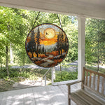 Woodland moon flying bird stained glass suncatcher window hanging, suitable for home and garden decoration