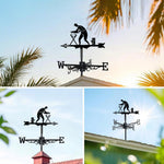 Woodworker metal weather vane with directional arrows and mounting rod, outdoor roof and garden decoration