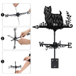 Yorkshire terrier metal weather vane with directional arrows and mounting rod, outdoor roof and garden decoration